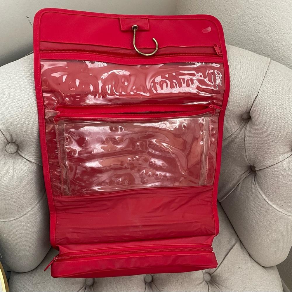 Clarins Red Multifunction hang hanger fold Toiletry Travel Bag Organizer pouch